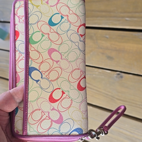 Coach Multicolor Signature C Wristlet with Pink Trim and Silver Charm. 8.25x4.25 - Picture 7 of 7